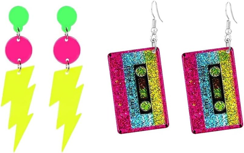 Modpide 80s Neon Earrings Hollow Lightning Bolt Halloween Punk Retro Earrings for Women 80's Party Accessories - Image 1